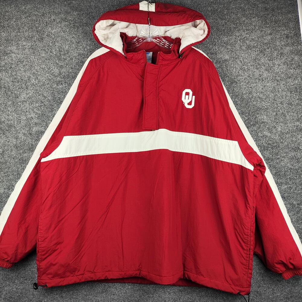 Oklahoma Sooners Jacket Mens 2XL Red White NCAA Football Hooded Pullover Anorak